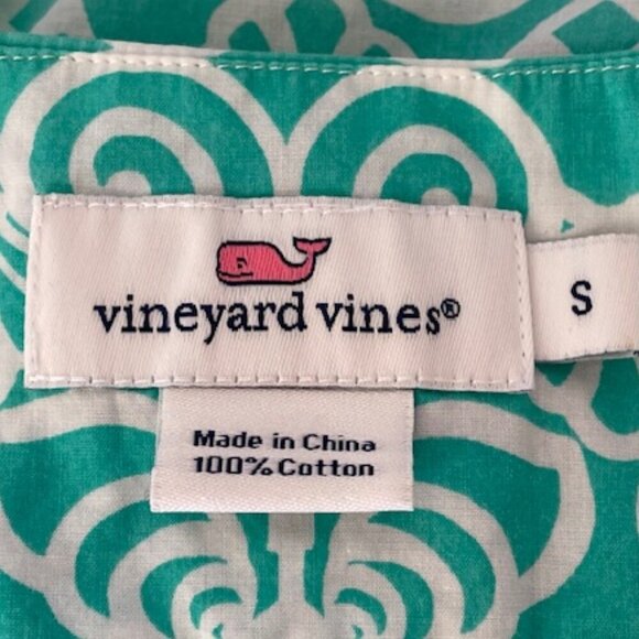 VINEYARD VINES Tunic Dress Geo Torquoise Print Coral Trim V Neck Long Sleeve S - Picture 13 of 17